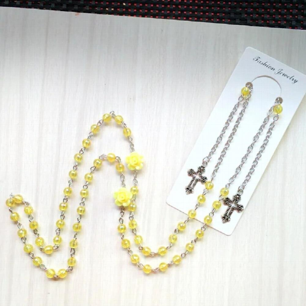 Yellow Rose Beaded Glasses Mask Chains Cross Dangles Anti-Lost Eyewear Spectacle Chain Eyeglasses Sunglasses Lanyard Jewelry