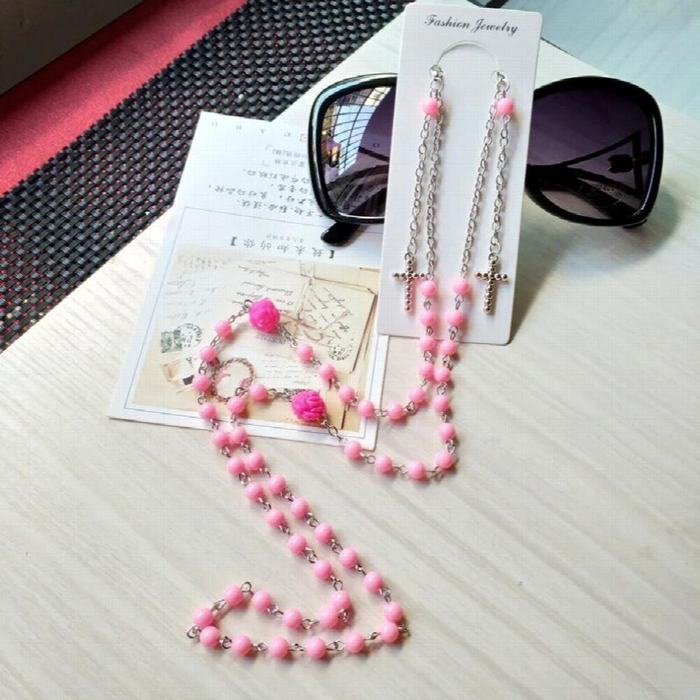 Multicoloured Pink Beaded Cross Dangles Eyeglasses Chain With Lobster Clasp For Mask Chains Eyewear Spectacles Sunglasses Lanyard Jewelry