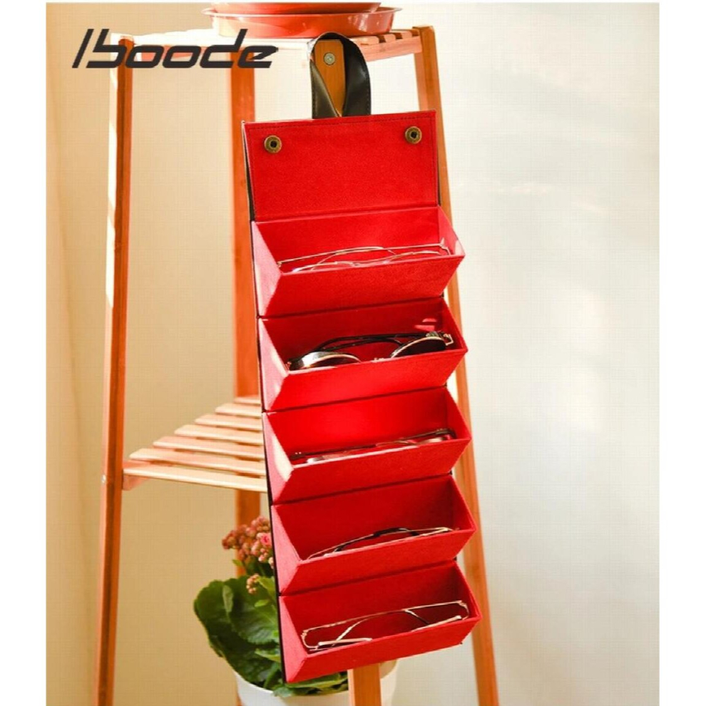 Multicoloured Iboode 5 Slots Foldable Leather Eyewear Storage Case Display Sunglasses Eyeglasses Travel Organizer Multiple Hanging Container