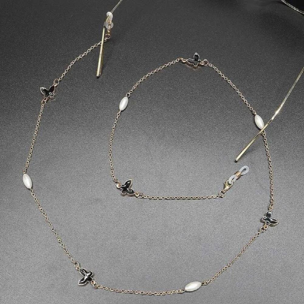 Butterfly Pearls Sunglasses Lanyard Strap Necklace Eyeglass Handmake Glasses Rope For Dinner Party Pub