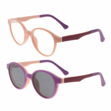 TR90 Full Rim Light Weight Optical Round Dual Colors Glasses Frame with Clip on Removable Sunglasses Polarized Lenses for Kids