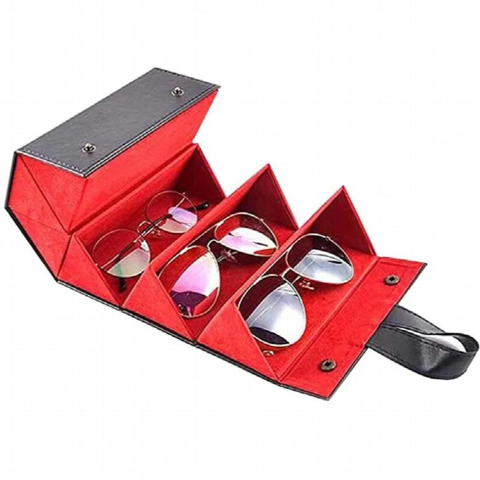 Portable Glasses Organizer 5 Slots Eyeglasses Storage Glasses Case for Eyeglasses Folding Sunglasses PU Leather Case Container