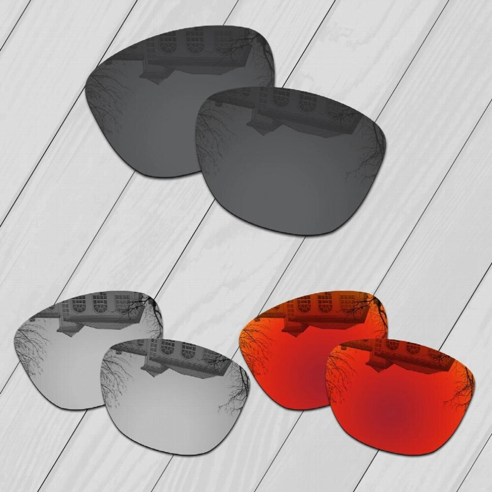 E.O.S 3 Pairs & Silver & Fire Red Polarized Replacement?Lenses?for?Oakley?Frogskins OO9013 Sunglasses