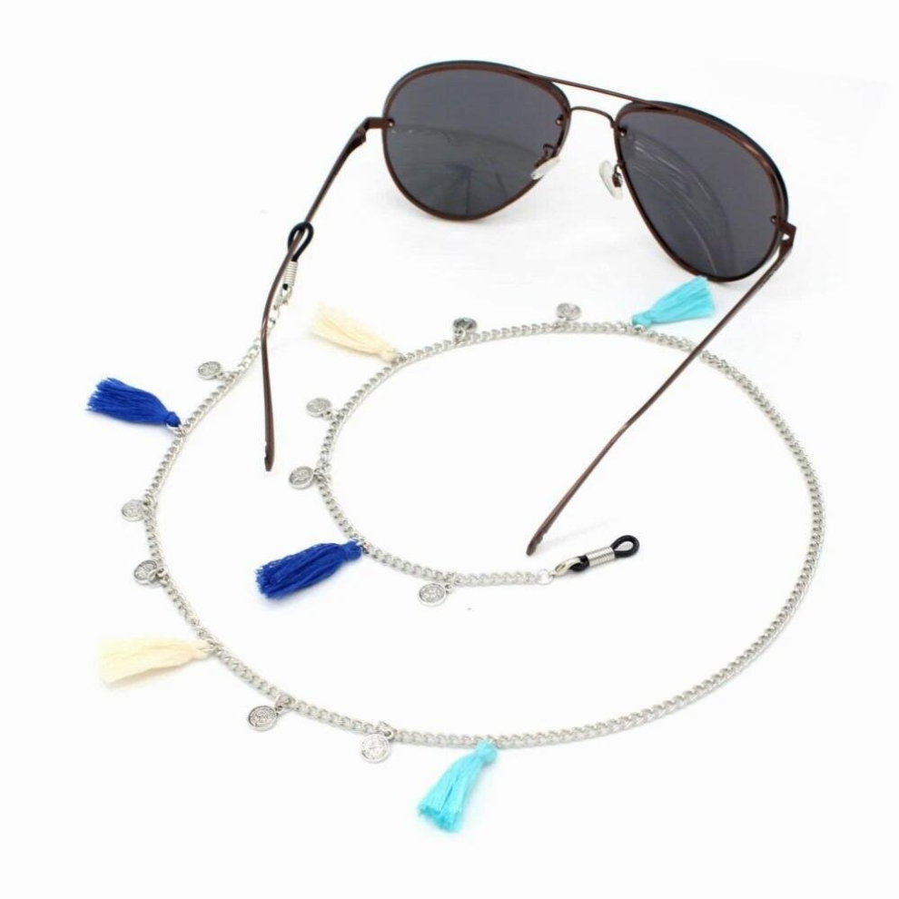10pc/lot Fashin Tassels Metal Sunglasses Chain Neck Cord Holder Silver Eyeglass Lanyard with Tassel Pendents