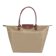 (Khaki, L) Womens Handbag Shoulder Foldable Shopper Bag Sports Fitness Shopping Gift Bag