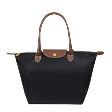 (Black, L) Womens Handbag Shoulder Foldable Shopper Bag Sports Fitness Shopping Gift Bag