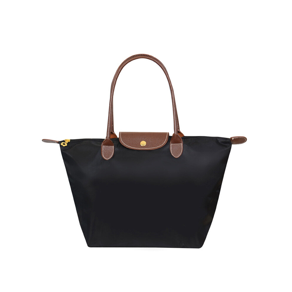 (Black, L) Womens Handbag Shoulder Foldable Shopper Bag Sports Fitness Shopping Gift Bag