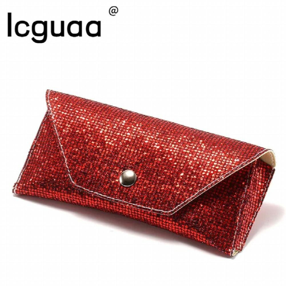 1PC Retro Soft Red Leather Sun Glasses Case Portable Unisex Leather Sunglasses Bling Box Protective Sequins Glasses Box