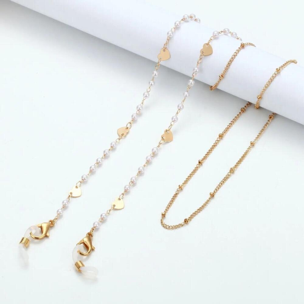 Metal Sunglasses Chain Reading Glasses Hanging Chain Bohemian Rose Flower Pearls Eyeglass Cord Holder Eyewear Rope