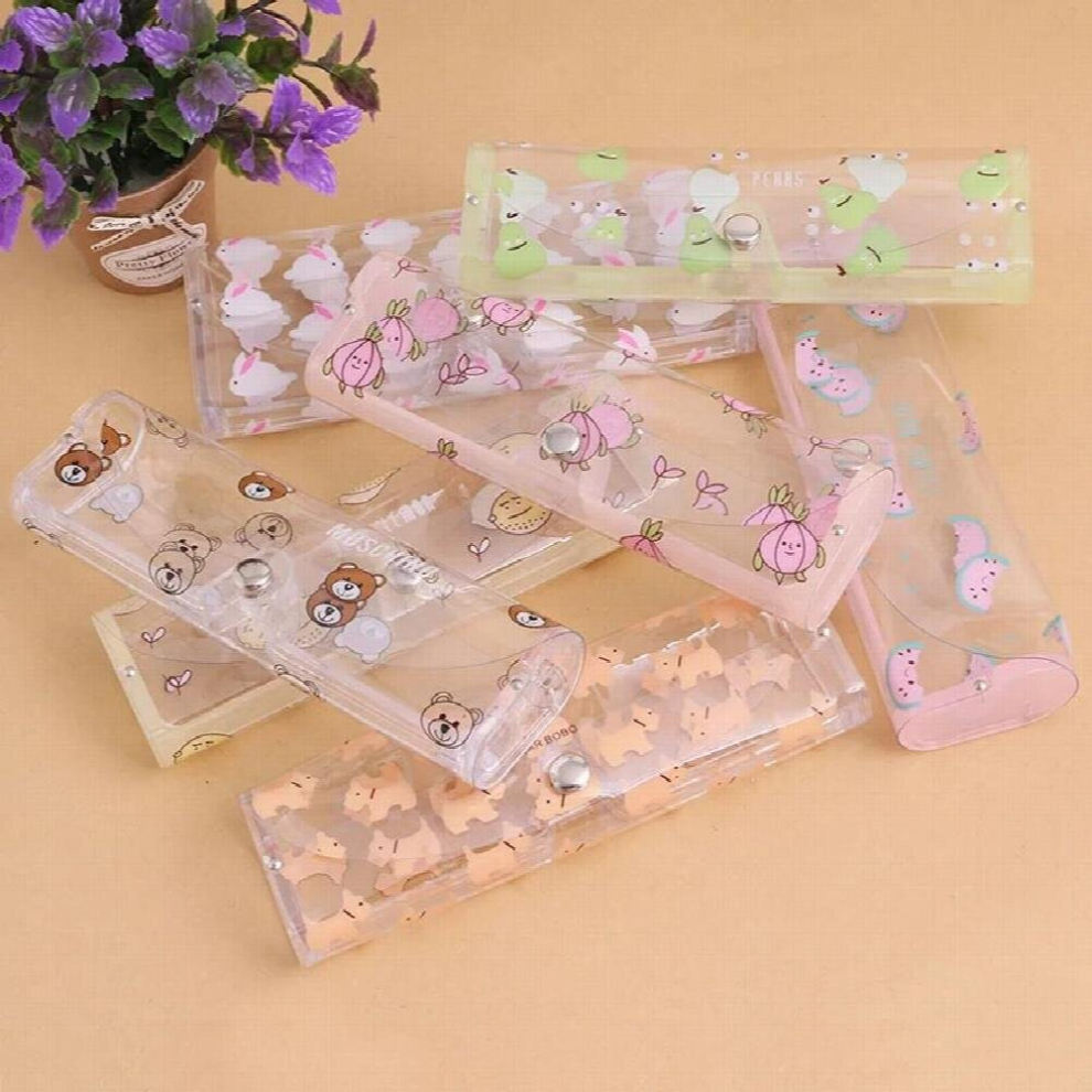 Multicoloured 1Pc Transparent Plastic Soft Eye Glasses Protector Case Metal Button Sunglasses Box