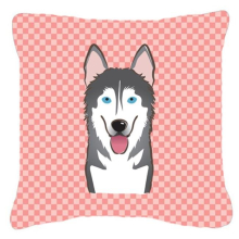 Checkerboard Pink Alaskan Malamute Fabric Decorative Pillow- 14 x 14 In.