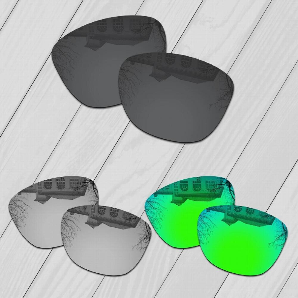 E.O.S 3 Pairs & Silver & Emerald Green Polarized Replacement?Lenses?for?Oakley?Frogskins OO9013 Sunglasses