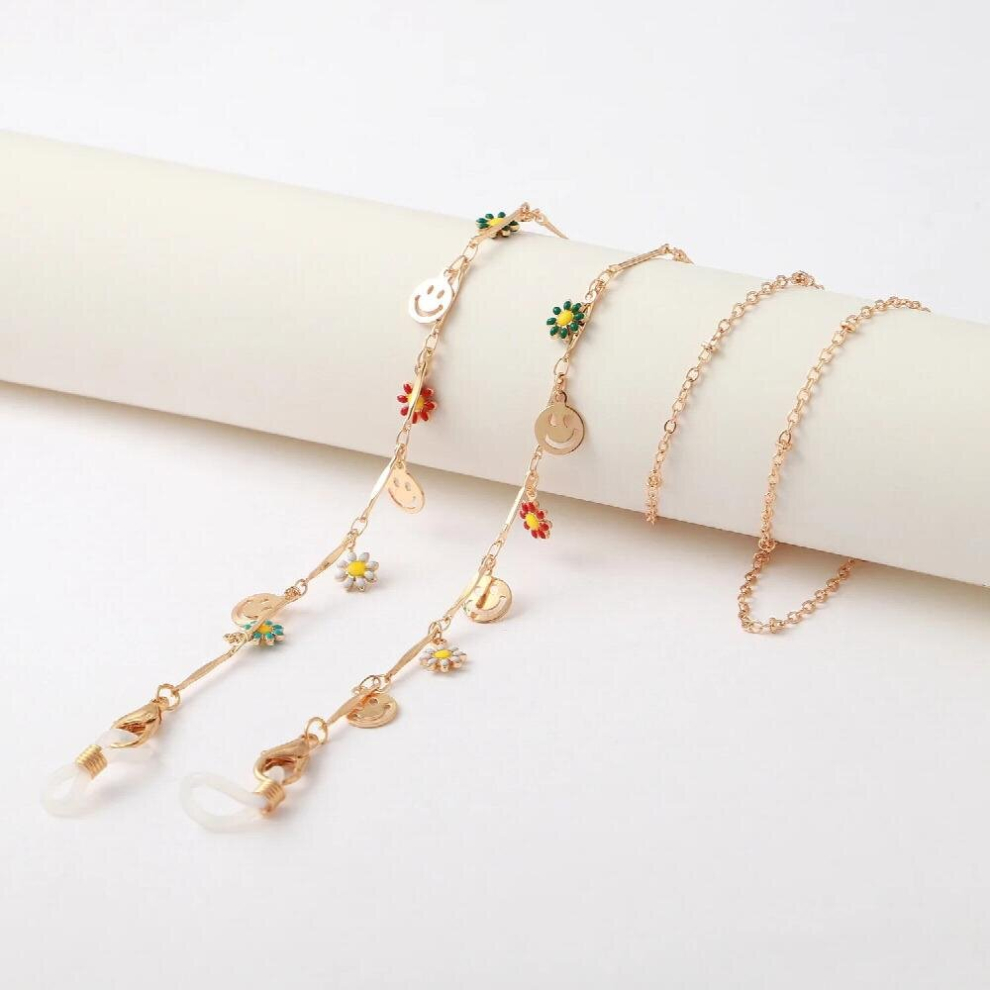 Metal Drop Sunglasses Chain Moon Flowers Beaded Eyeglass Chains Holder Face-Mask Lanyard Glasses Chain Women Jewelry