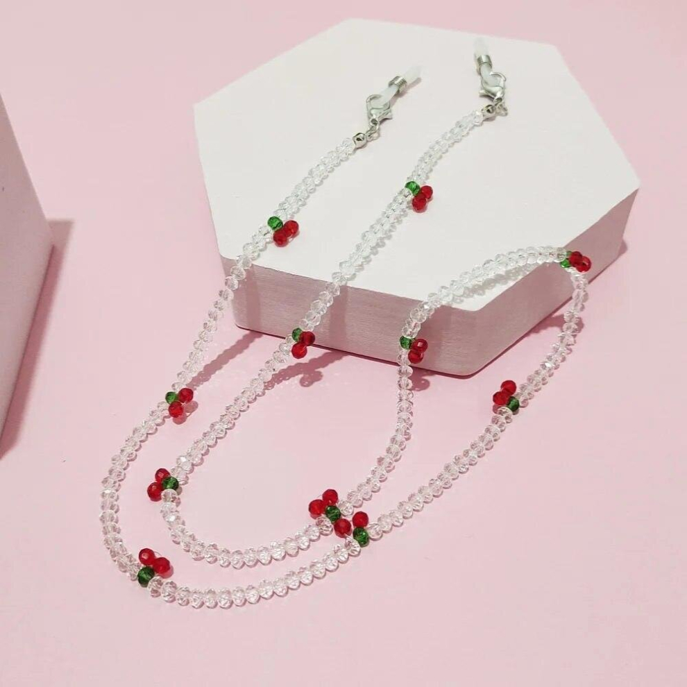 Multicoloured Cherry Beads Mask Chain Sunglasses Masking Chains Eyeglasses Chain For Women Retro Metal Sunglasses Lanyards Eyewear Cord Holder