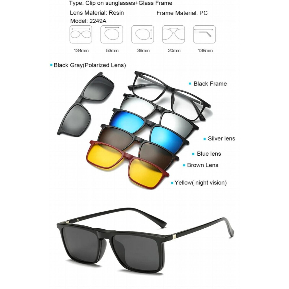 Prescription Glasses Men Spectacle Frame Men Women 5 Clip On Polarized Sunglasses Magnetic Glasses Male Driving Myopia Optical