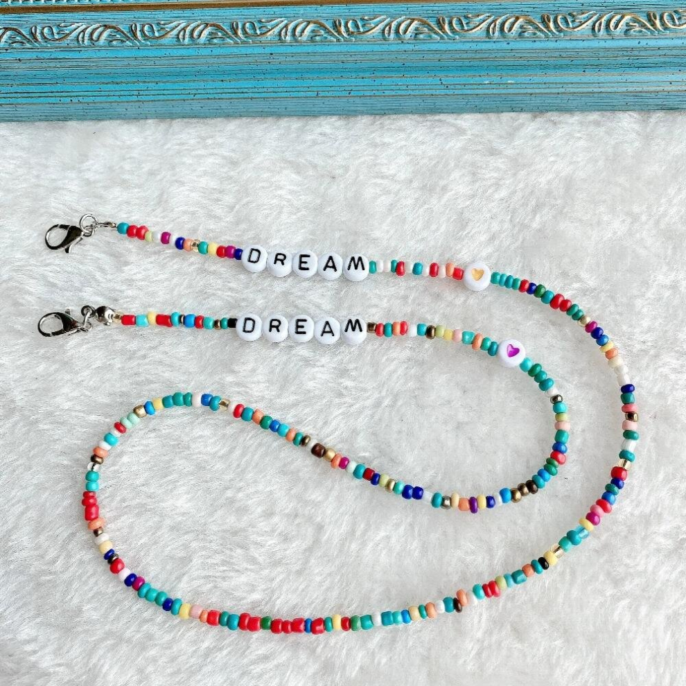 Boho Colorful Seed Beads Letters Love Heart Mask Strap Glasses Chains Women Kids Anti-Lost Sunglasses Chain Lanyard Accessories