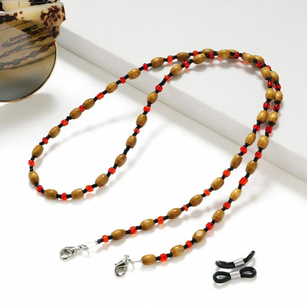 Brown Wood Beads with String Red Beads Eyeglasses Chain Women Outside Casual Sunglasses Accessory Mask Hanging Rope