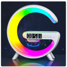 (White S, USB Plug) Multifunctional Wireless Charger Alarm Clock Speaker RGB Light Fast Charging Station for iPhone 11 12 13 14 15 Samsung