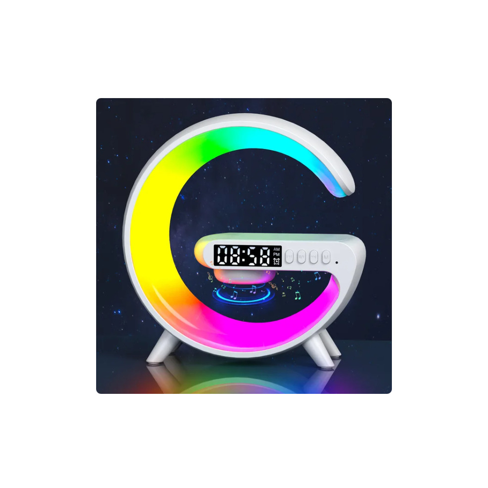 (White S, USB Plug) Multifunctional Wireless Charger Alarm Clock Speaker RGB Light Fast Charging Station for iPhone 11 12 13 14  15 Samsung