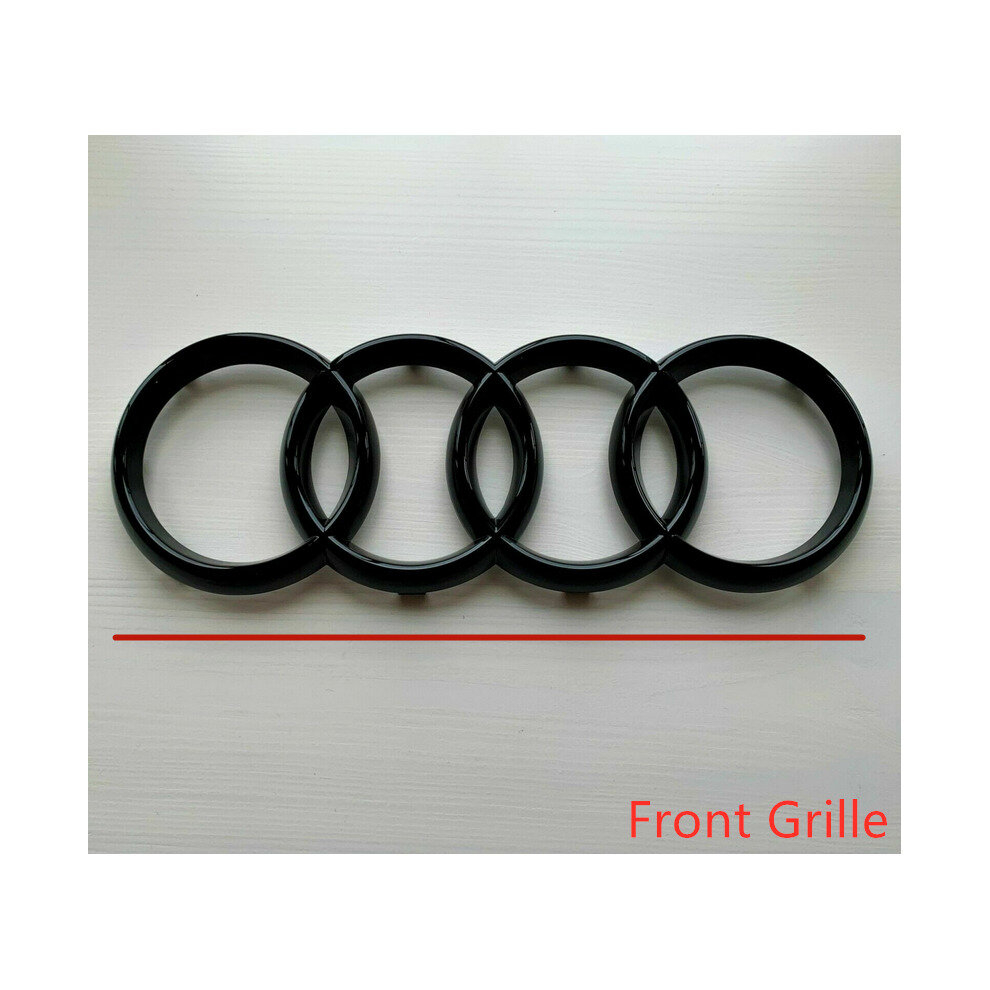 (Black Gloss, 263mm) Audi Rings Logo Front Grill & Rear Trunk Emblem