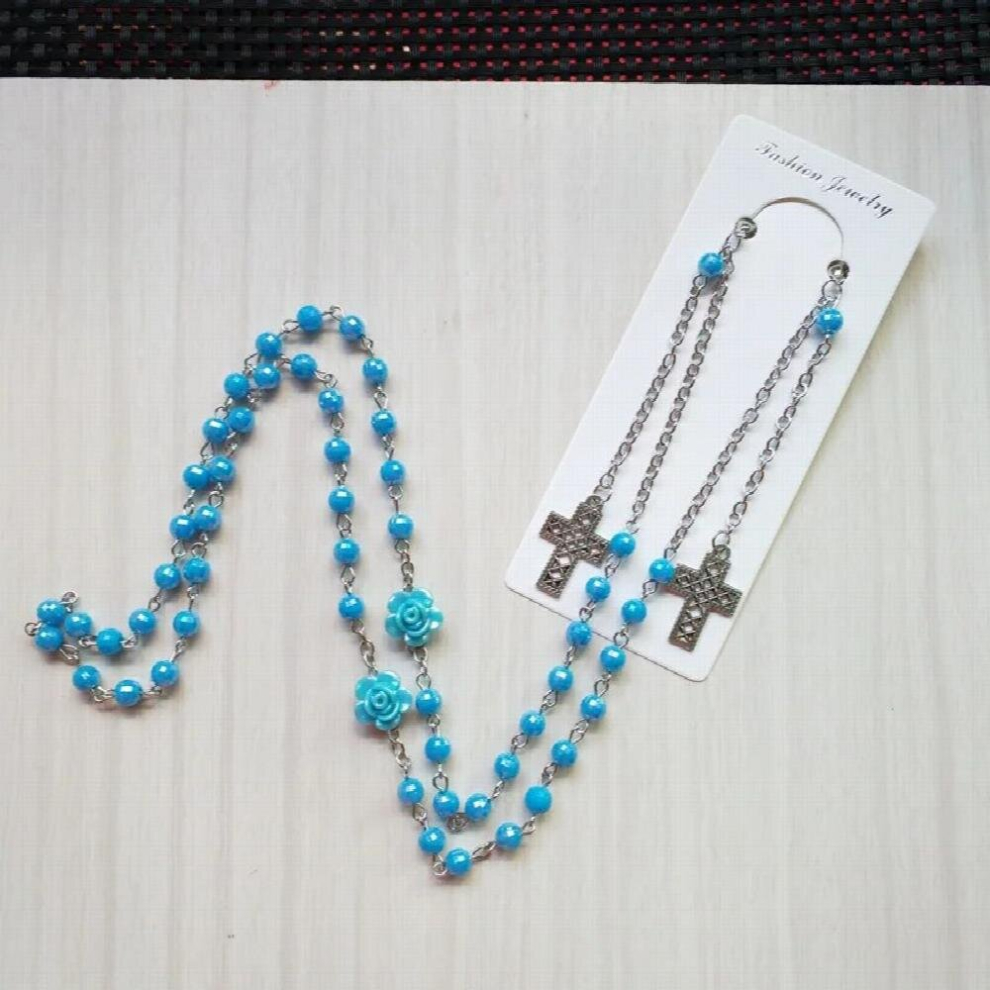 Multicoloured Anti-Lost Sunglasses Lanyard Rose Flower Prayer Beads Cross Dangles Eyeglasses Mask Chain With Lobster Clasp Eyewear Strap