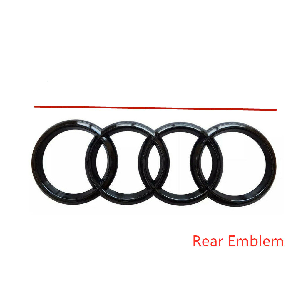 (Black Gloss, 230mm) Audi Rings Logo Front Grill & Rear Trunk Emblem