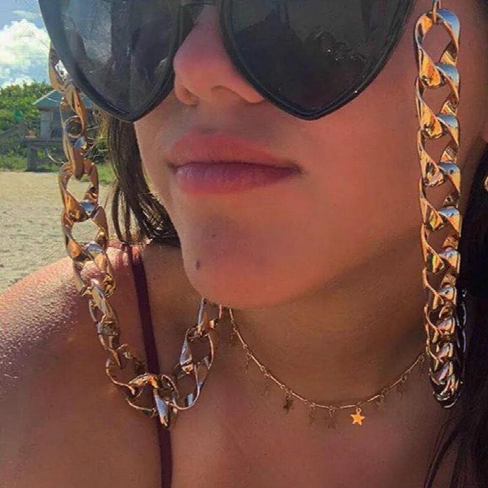 Punk Rock Big Statement Glasses Chain Sunglasses Strap Acrylic Wide Chain Jewelry