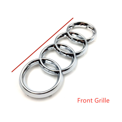 ( Silver, 285mm) Audi Rings Logo Front Grill & Rear Trunk Emblem