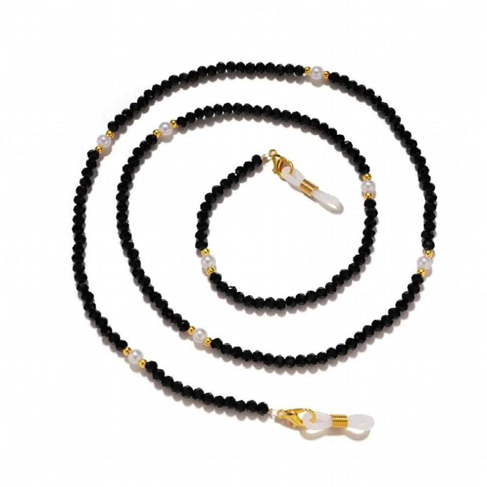 Black Crystal Mask Chain Peal Glasses Lanyard Anti-Lost Earphone Chain Sunglasses Rope Chain Mask Hanging Glasses Chains