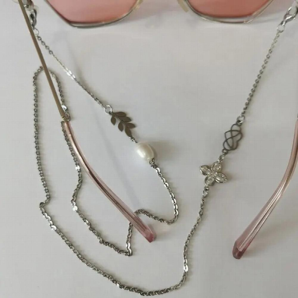 Silver Titanium Steel Hollow Heart Butterfly Star Glasses Chain Holder Sunglasses Accessary