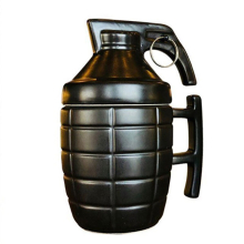 (Black) Funny Grenade Mug Cappuccino Office Coffee Tea Ceramic Bottle Lid Cup Water