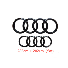 (Black Gloss, 285mm+202mm Flat) Audi Rings Logo Front Grill & Rear Trunk Emblem