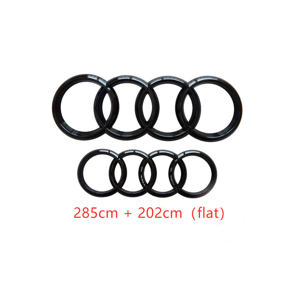 Paktoo ( Gloss, 285Mm+202Mm Flat) Audi Rings Logo Front Grill & Rear Trunk Emblem Black