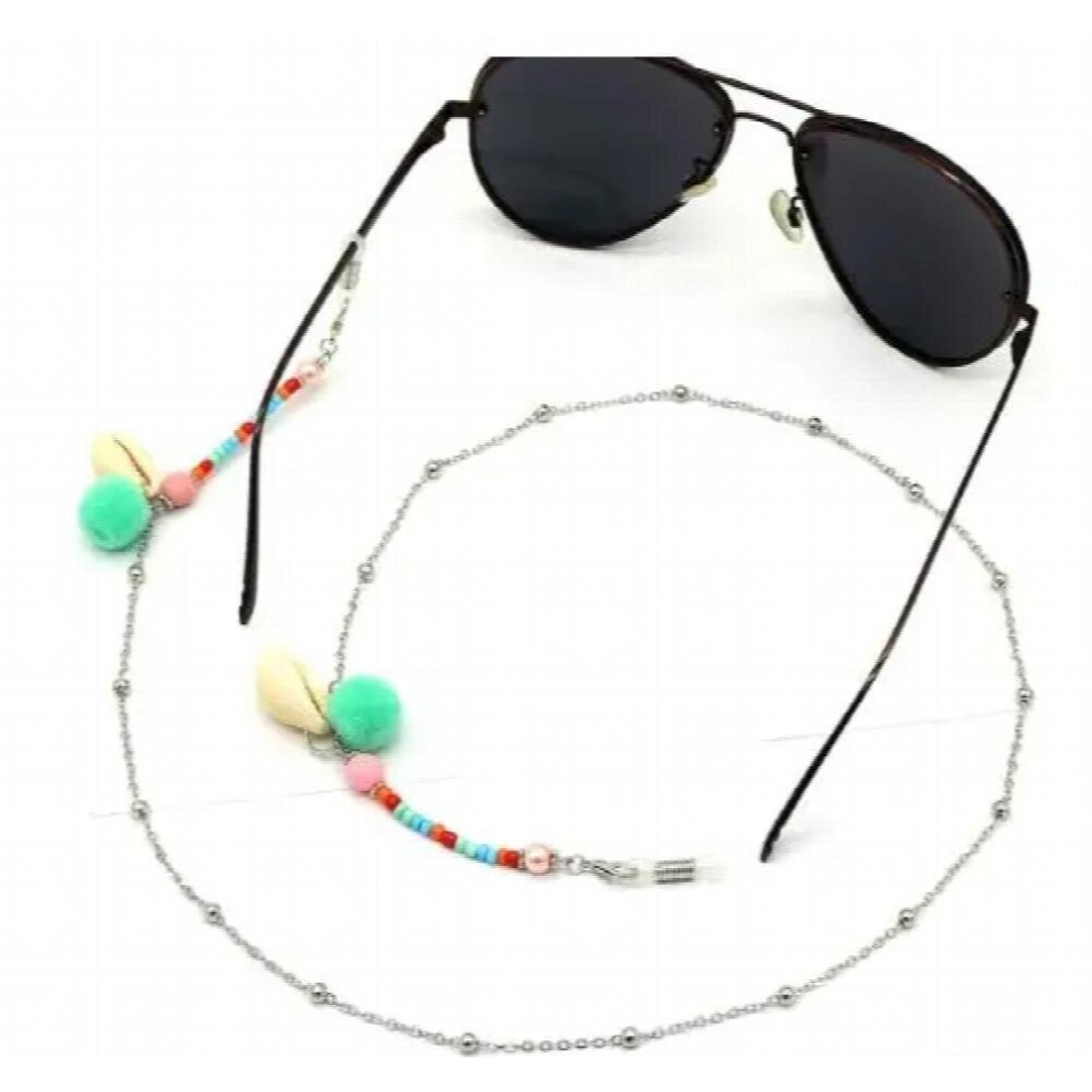 Bohemian Silver Shell Pompon Rice Beads Glasses Chain Women Sunglasses Chain Accessary