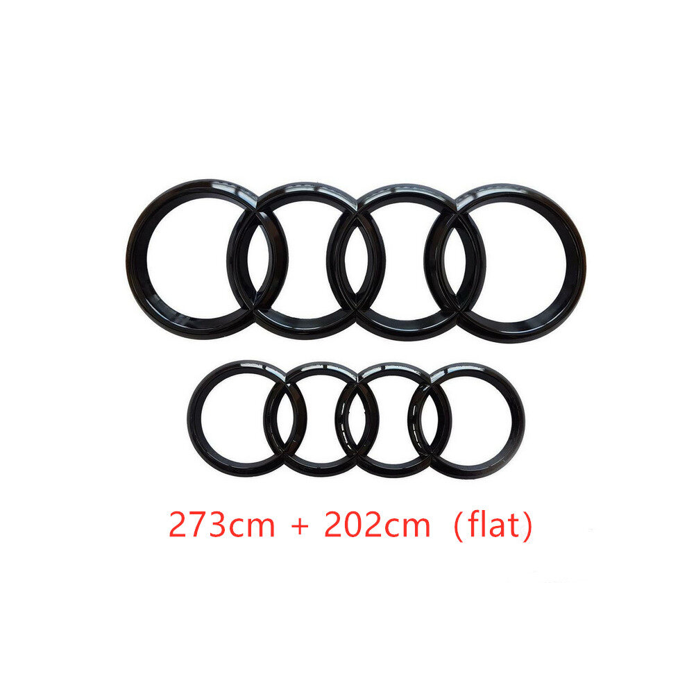 Paktoo ( Gloss, 273Mm+202Mm Flat) Audi Rings Logo Front Grill & Rear Trunk Emblem Black
