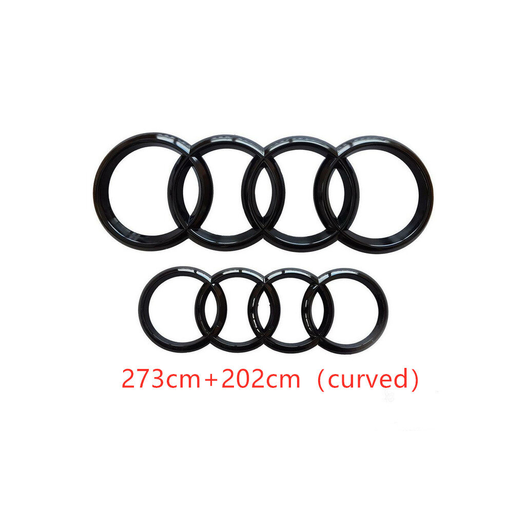 (Black Gloss, 273mm+202mm Curved) Audi Rings Logo Front Grill & Rear Trunk Emblem