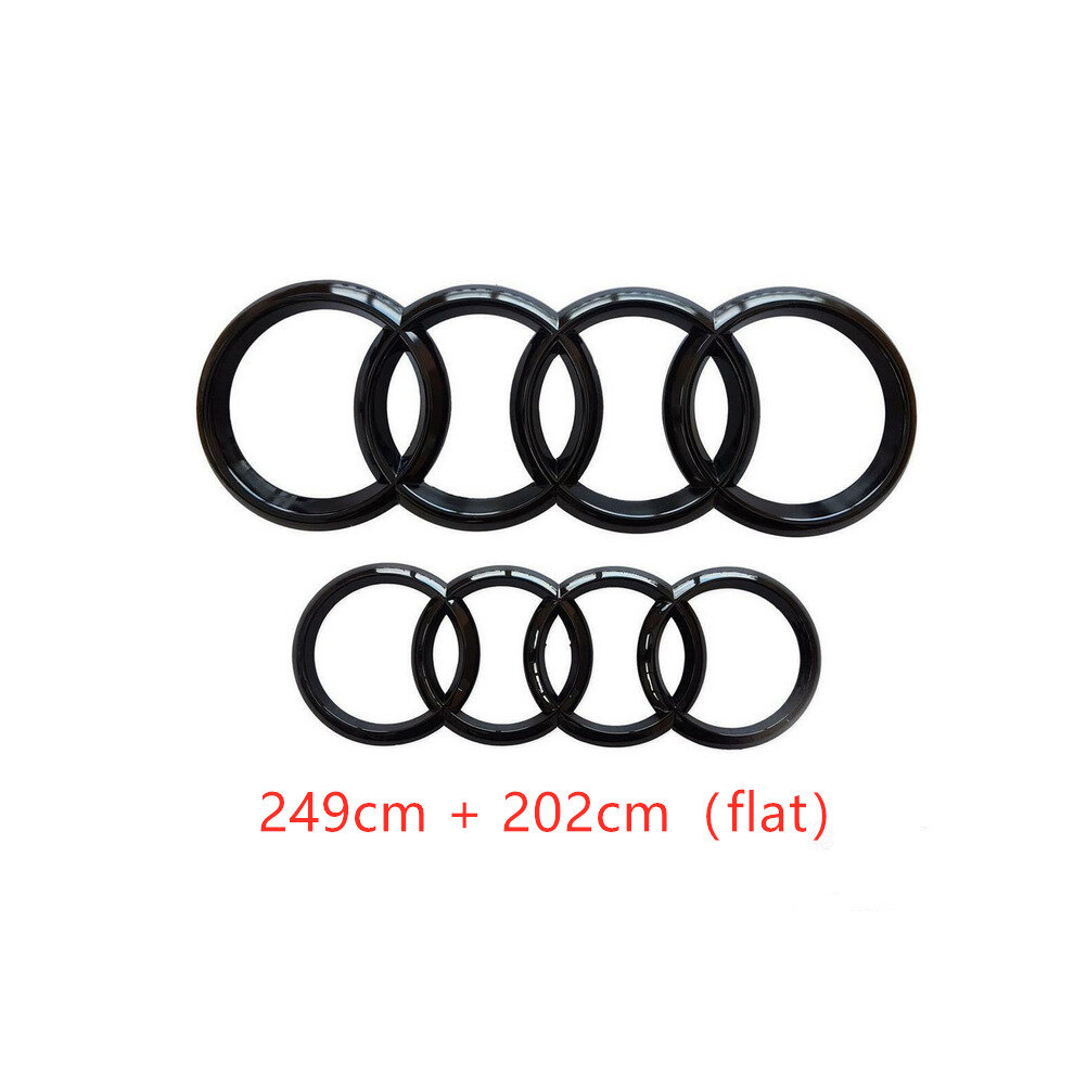 ( Gloss, 249Mm+202Mm Flat) Audi Rings Logo Front Grill & Rear Trunk Emblem Black 4754135884214