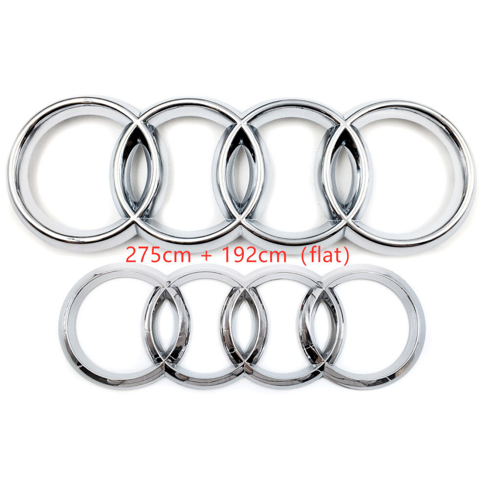 ( 275Mm+192Mm Flat) Audi Rings Logo Front Grill & Rear Trunk Emblem Silver 4754135884368
