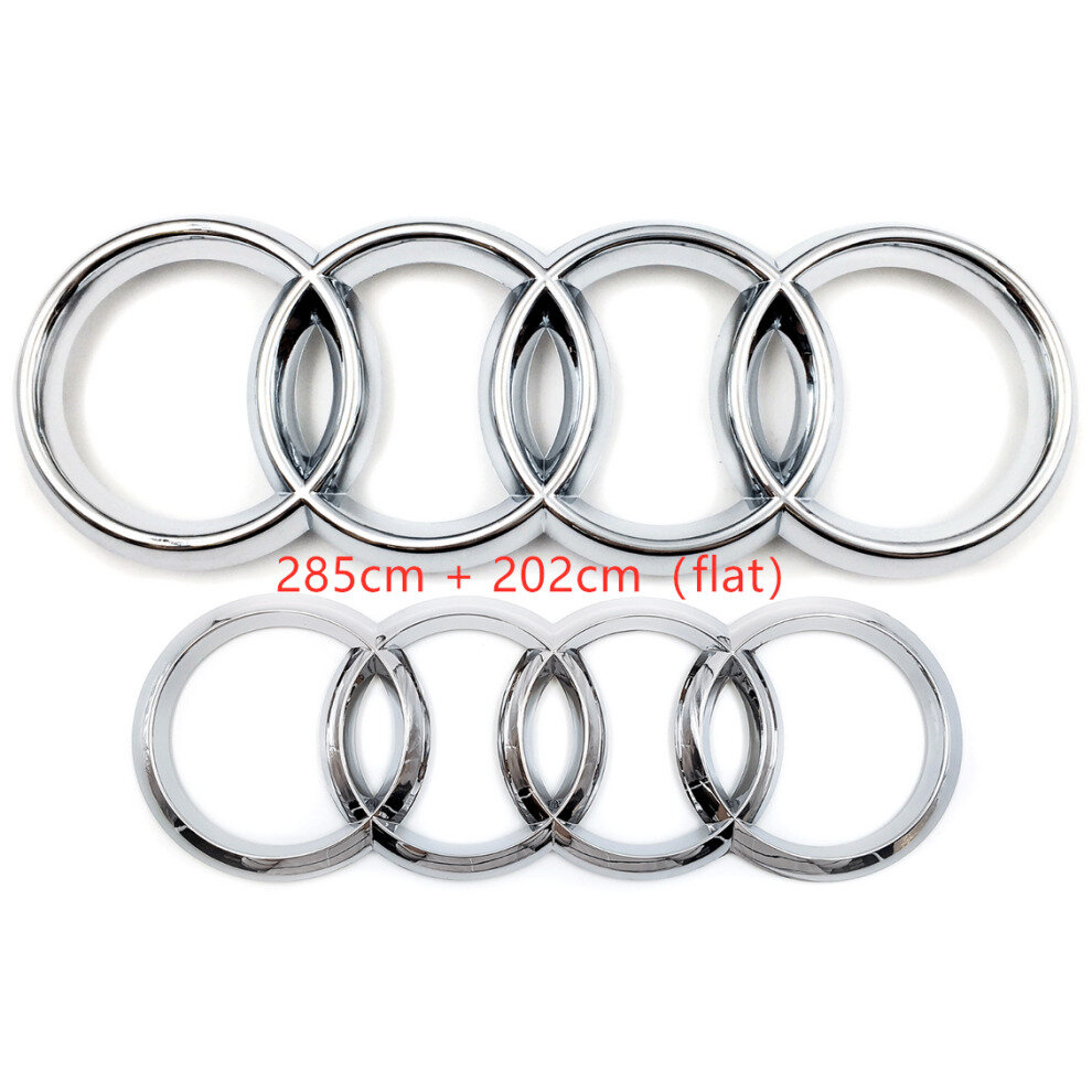 ( 285Mm+202Mm Flat) Audi Rings Logo Front Grill & Rear Trunk Emblem Silver 4754135884320