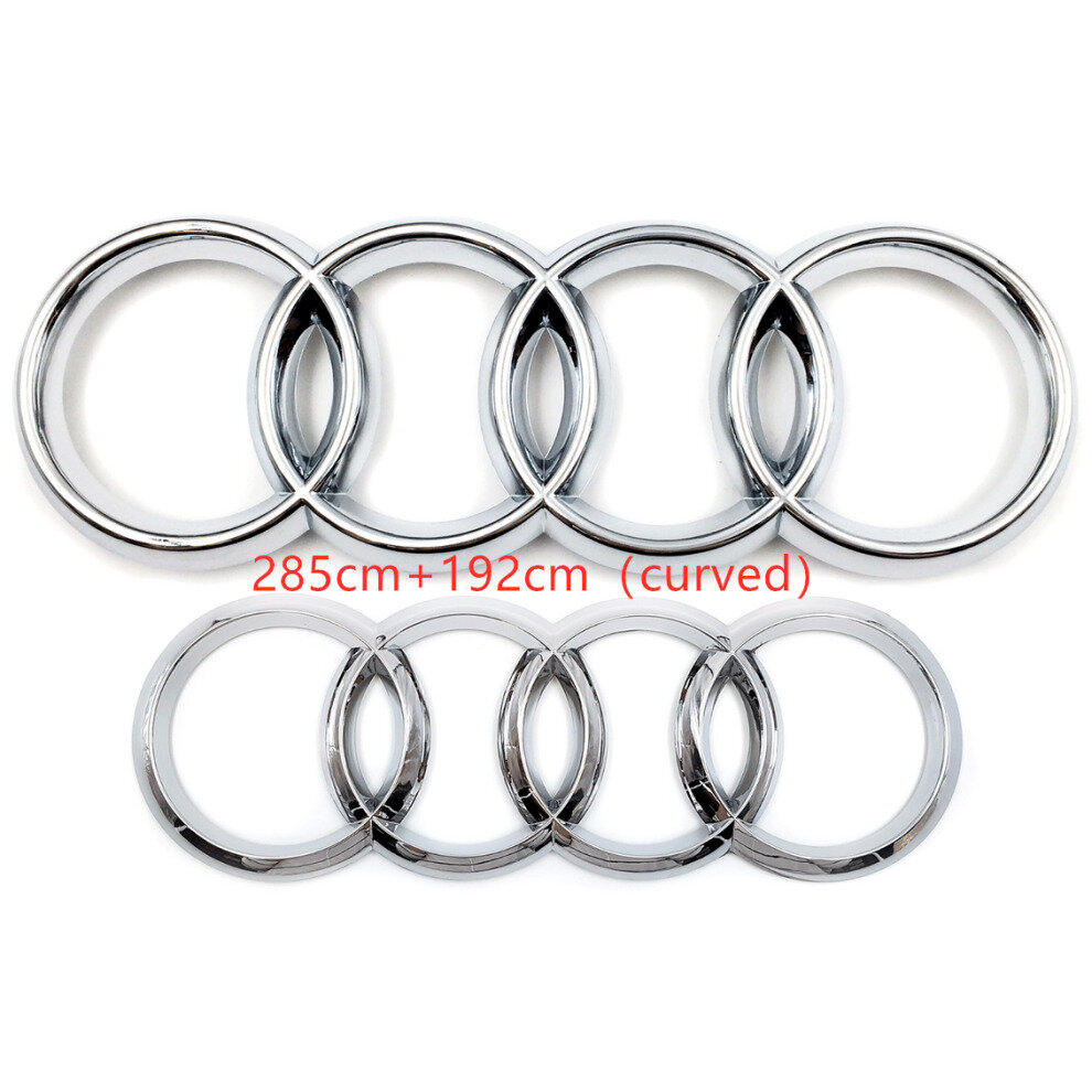 ( 285Mm+192Mm Curved) Audi Rings Logo Front Grill & Rear Trunk Emblem Silver 4754135884351