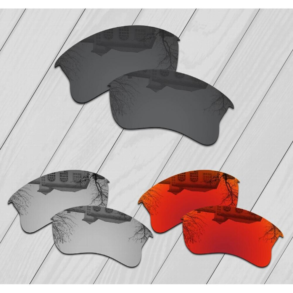 E.O.S 3 Pairs & Silver & Fire Red Polarized Replacement?Lenses?for?Oakley?Flak Jacket XLJ Sunglasses