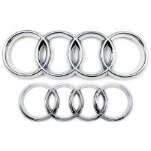 ( Silver, 285mm+192mm Flat) Audi Rings Logo Front Grill & Rear Trunk Emblem