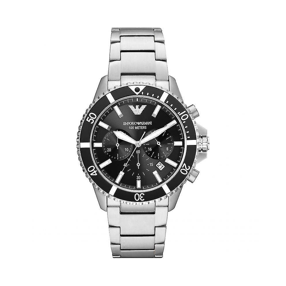 Armani Emporio Ar11360 Diver Men's Chronograph Watch - 43Mm Stainless Steel Case & Bracelet, Dial, 10 Atm Black