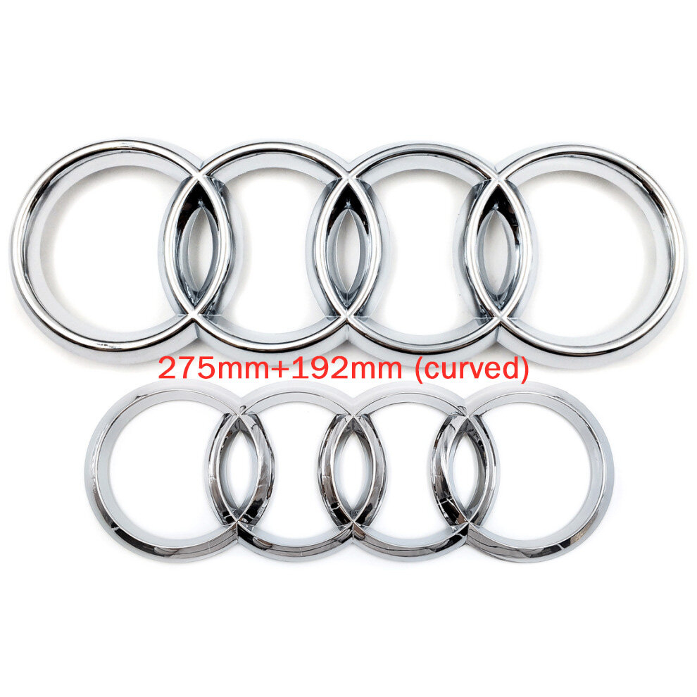 ( 275Mm+192Mm Curved) Audi Rings Logo Front Grill & Rear Trunk Emblem Silver 4754135884375