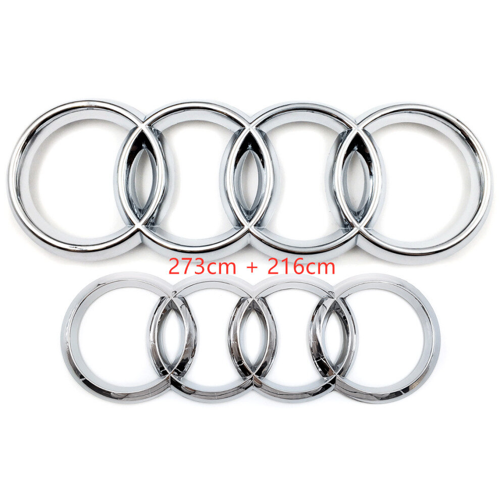 ( 273Mm+216Mm) Audi Rings Logo Front Grill & Rear Trunk Emblem Silver 4754135884382