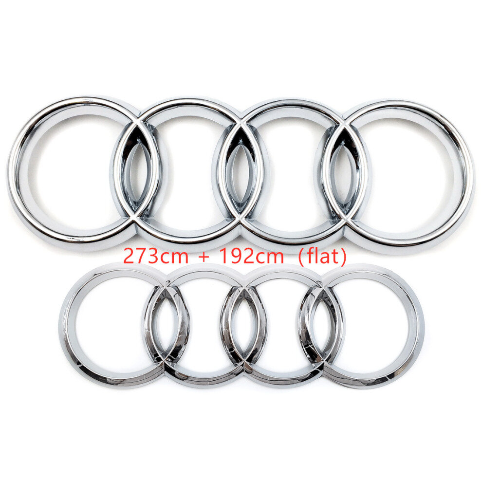 ( 273Mm+192Mm Flat) Audi Rings Logo Front Grill & Rear Trunk Emblem Silver 4754135884399