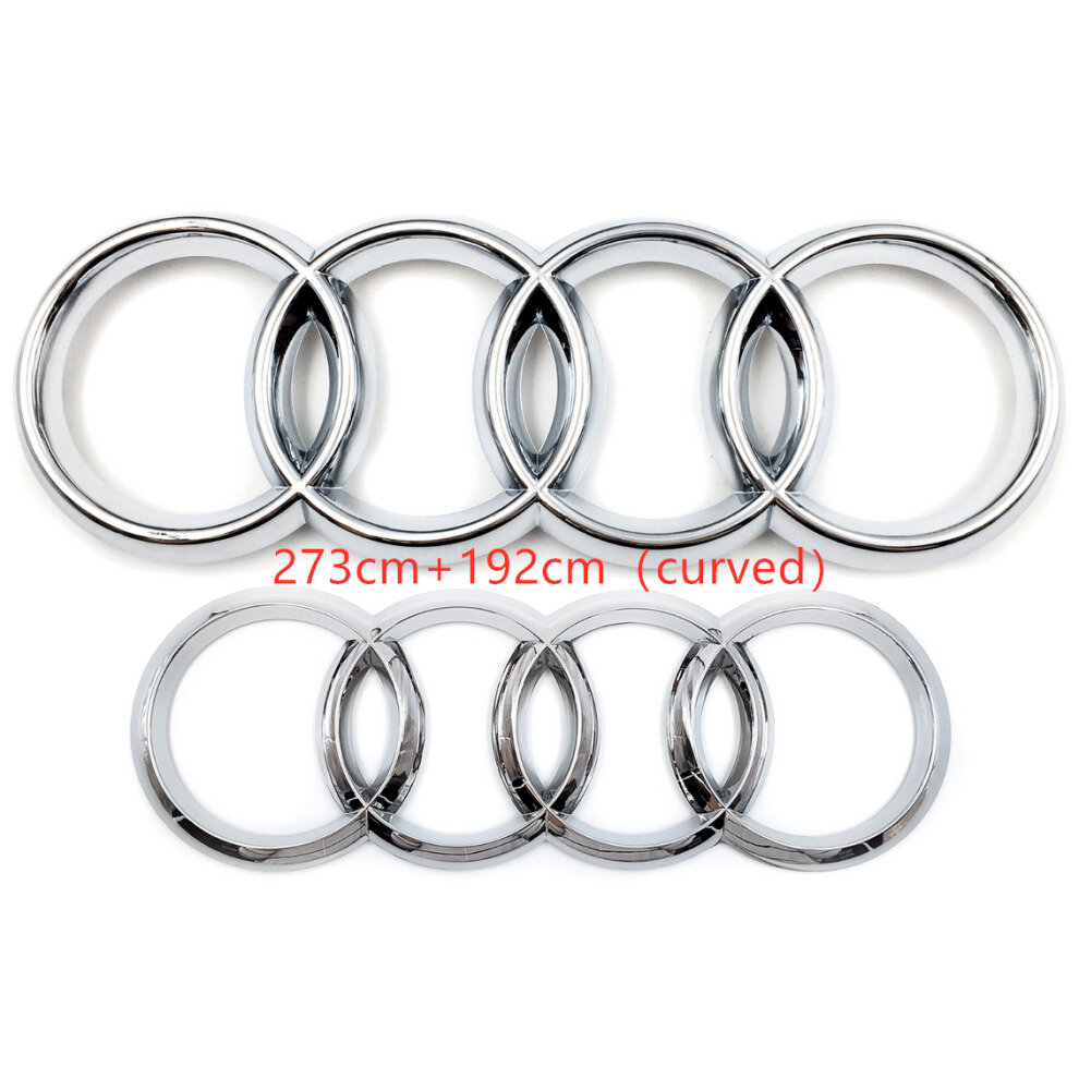 ( 273Mm+192Mm Curved) Audi Rings Logo Front Grill & Rear Trunk Emblem Silver 4754135884405