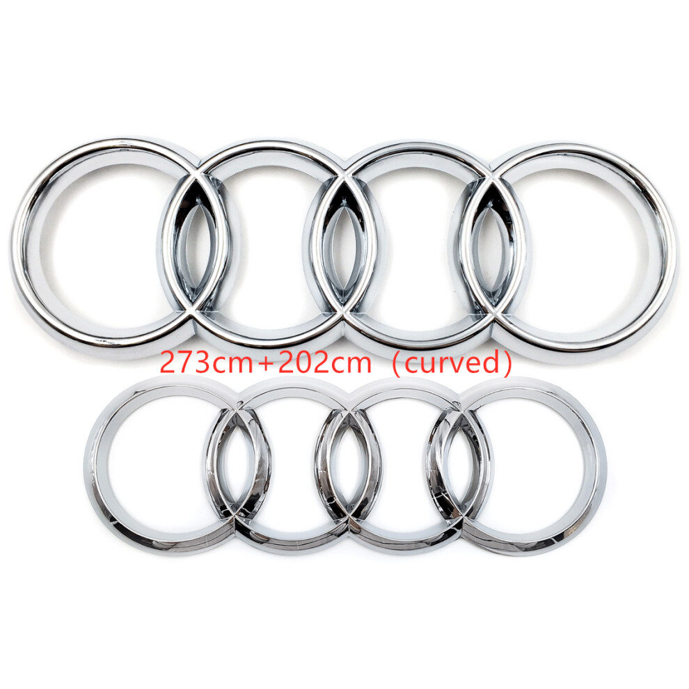 ( 273Mm+202Mm Curved) Audi Rings Logo Front Grill & Rear Trunk Emblem Silver 4754135884429