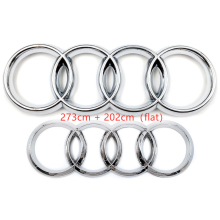 ( Silver, 273mm+202mm Flat) Audi Rings Logo Front Grill & Rear Trunk Emblem