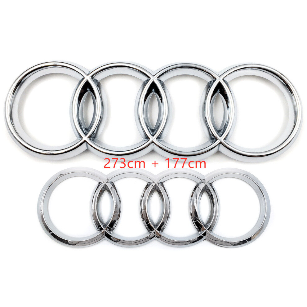 ( 273Mm+177Mm) Audi Rings Logo Front Grill & Rear Trunk Emblem Silver 4754135884443